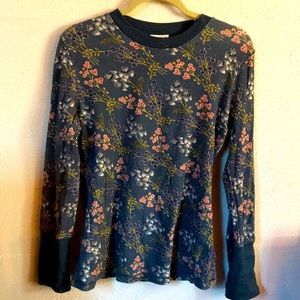 Sundance Floralynn Thermal Knit Top Blue L NWOT
